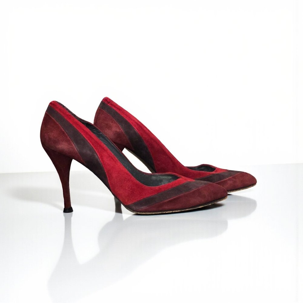 Statement STUART WEITZMAN Vintage 80's 90's Suede Chevron Color Heels 7.5